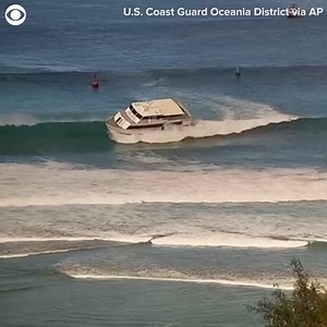 1.3K views | BOAT SCARE: A yacht-sized passenger boat nearly flipped on its side before running aground in high surf near a beach in Honolulu, Hawaii, on Saturday (8/9). The U.S. Coast Guard Oceania District said the cause of the trouble remains under investigation, but there were no mechanical failures prior to the incident. | CBS Newspath | Facebook