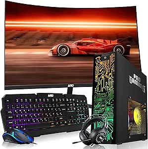 HP Desktop Computer PC – Intel Core i5, 32GB ARGB RAM, 1TB SSD, 24 Inch Curved Monitor, GT 1030 Graphics, RGB Keyboard with AI Copilot Key, Mouse & RGB Headphones, Windows 11 (Renewed)