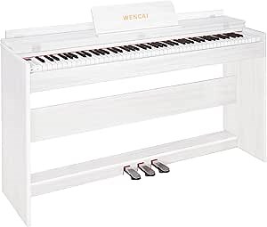 WENCAI 88 Key Fully Weighted Digital Piano Keyboard, 88 Keys Hammer Action Electric Pianos, Wooden Classic Upright Electronic Piano for Beginner, Professional, Midi Compatible, Triple Pedal (White)