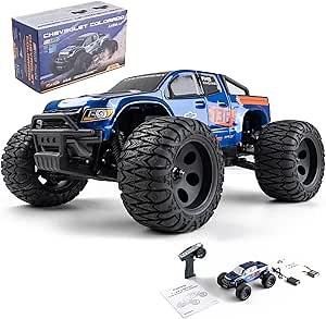Mq&Kun FMS FMT24 1/24 Chevrolet Colorado RTR Brushed RC Truck, 4X4 Off-Road Hobby Grade 2-Speed Transmission RC Crawler Waterproof RC Cars with 2.4Ghz Remote Control, Battery for Adults (Blue)