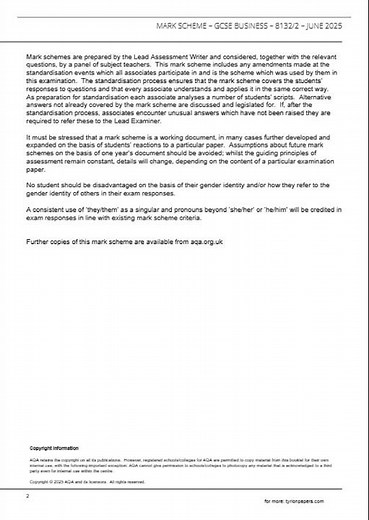 2025 AQA GCSE BUSINESS Paper 2 MARK SCHEME (8132/2