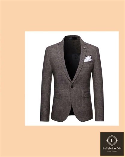 men 2-piece suit, business-formal suit, plaid suit, checked suit, single-breasted suit single-bre...