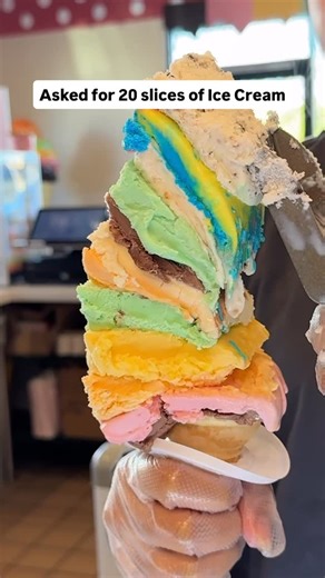 foodbeast on Instagram: "Have you ever tried Sliced Ice Cream?? 🍦 @theoriginalrainbowcone has been around for nearly 100 years and their signature move is sliced ice cream stacked tall on a cone. How many slices would you ask for??"