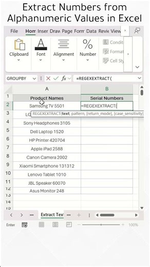 Extract Numbers from Alphanumeric Value in Excel