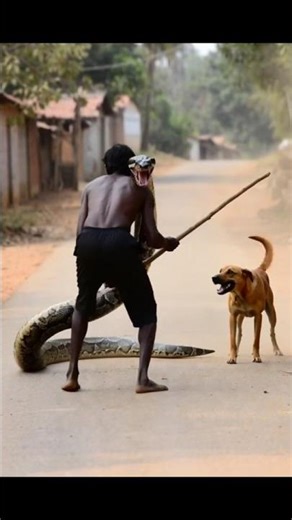 “Man and Brave Dog Kill Giant Python to Save a Life”#shortvideo #viralvideo #shorts