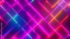 Neon line shapes animation of glowing horizontal lines streaming across the screen. Deep blues and vibrant purples make this a great seamless loop abstract background. Glowing pink and purple neon