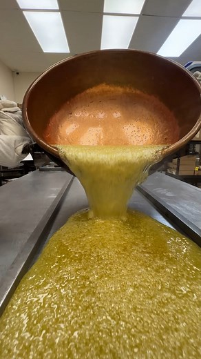 Pouring out lemonade flavored hard candy and scraping the copper pot | Hercules Candy Co