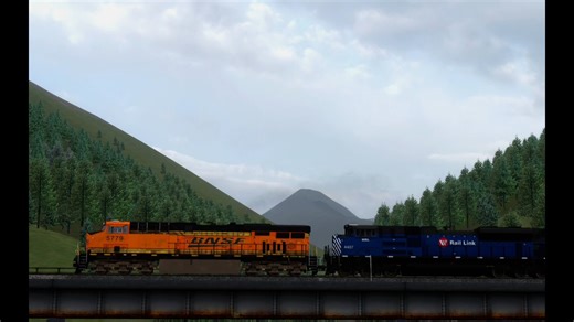 [TSC] 大哥BNSF ES44AC 带领四个（辆）MRL小跟班牵引万吨煤列过桥爬山