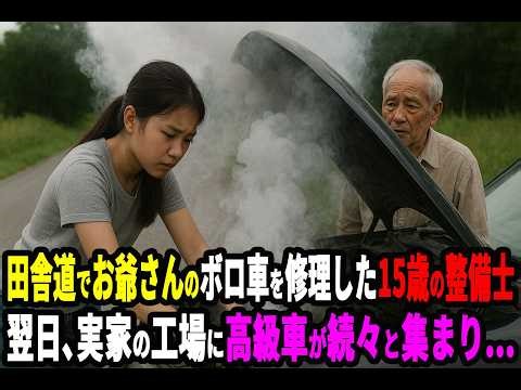 田舎道でお爺さんのボロ車を修理した15歳の女の子。翌日、実家の廃れた整備工場の前に高級車が続々と集まり...