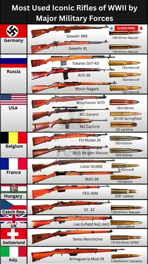 Most Used Iconic Rifles of WWII by Major Military Forces #shorts
