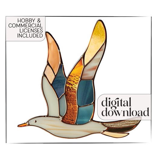 Seagull Stained Glass Pattern: Flying Bird Suncatcher PDF & PNG - Etsy