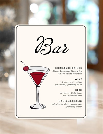 Classy Red Cocktail Menu, Editable Wedding Bar Menu Template, Elegant Drink Menu Sign, Printable Wedding Bar Sign, Canva Template - Etsy
