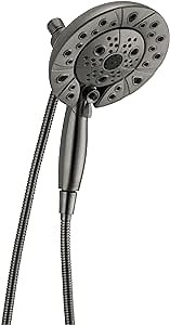 Delta Faucet 5-Spray In2ition Dual Shower Head with Handheld Spray, H2Okinetic Shower Head with Hose, Showerheads, Handheld Shower Heads, Magnetic Docking, Black Stainless 58480-KS-PK