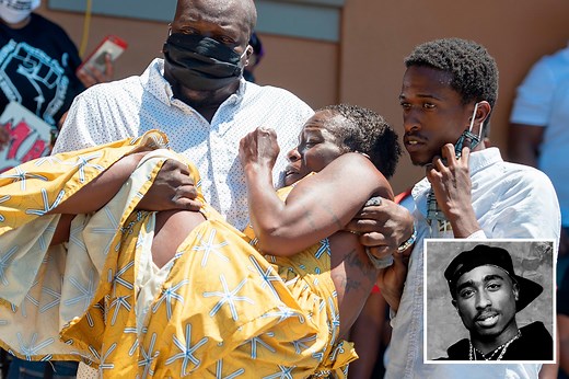 Tupac’s sister Sekyiwa Shakur carried away by friends after ‘collapsing’ at George Floyd protest in California
