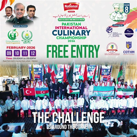 👨‍🍳 The Ultimate Culinary Battle is Back! 👩‍🍳in collaboration with National Vocational and Technical Training Commission (NAVTTC). Calling all food enthusiasts, aspiring chefs, and industry professionals! The Pakistan International Culinary Championship 2026 (Season 😎 is officially here, and it’s going to be bigger and bolder than ever! 🇵🇰🔥 Join us for four days of intense competition, world-class flavors, and culinary excellence as top talents showcase their skills on an international s