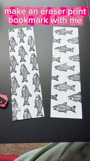 Fish Print Bookmarks now available on my Etsy. Let me know which design you like more!!📙🔖🐟 #CapCut #linocutprint #printmaking #art #smallbusiness #etsy | Sadie Marston Art