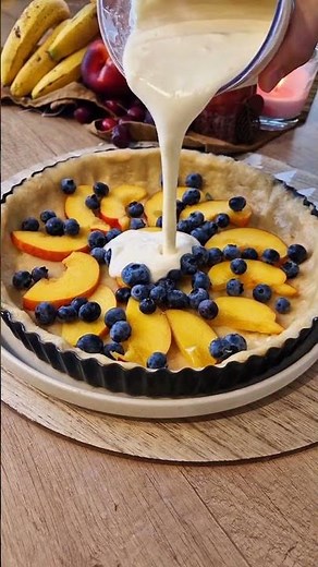 Blueberry-peach pie 🫐(recipe in the description) #baking #recipe #easyrecipe