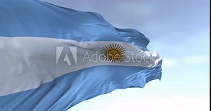 Close-up of Argentina national flag waving on a clear day