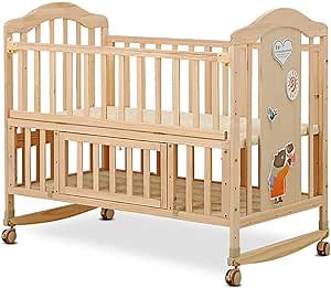 4-in-1 Convertible Mini Baby Crib with Conversion Kit, Portable Wooden Crib with Wheels and Changing Table, Adjustable Cribs for Baby, Convert to Toddler Bed and Daybed, with Mosquito Net