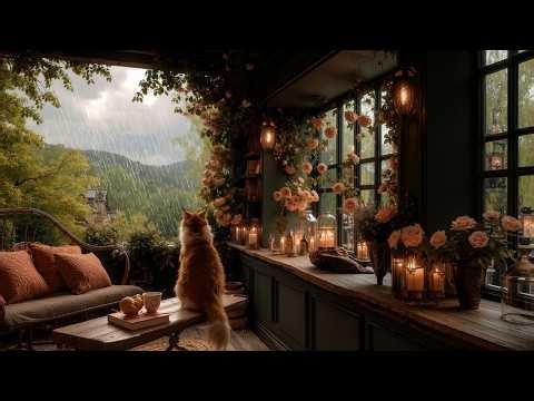 Gentle Spring Rainy Day Ambience | Smooth Jazz Music & Natural Rain Sounds for Stress Relief