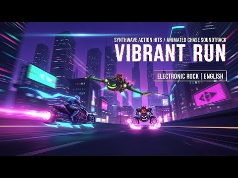 Vibrant Run: Electric Rock Chase - Synthwave 8-bit Animated Intro