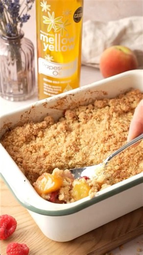 Easy Vegan Peach & Raspberry Summer Crumble