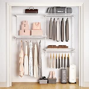 Wire Closet Organizer System, Wall Mounted 4.4 Ft. Custom Closet Kit for Bedrooms Laundry Mudroom Garage Basement, Adjustable Storage Shelves for Clothes Shoes Handbags