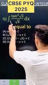 Q) Integration ∫ (tan^2 √x)/√x dx CBSE 2026 Integration PYQ 2025 MathsClass 12 #maths #cbse2026