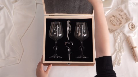 AW BRIDAL Mr and Mrs Wine Glasses Wedding Gifts for Couples 2025, Engagement Gift for Newlyweds, Bridal Shower and Bachelorette Gifts for Bride, Wine Opener Stopper and Engraved Wooden Keepsake Box