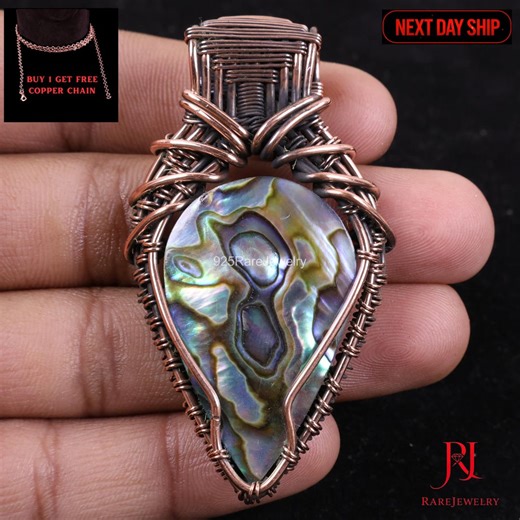 Abalone Shell Copper Wire Wrapped Pendant Handmade Natural Gemstone Jewelry - Etsy Canada