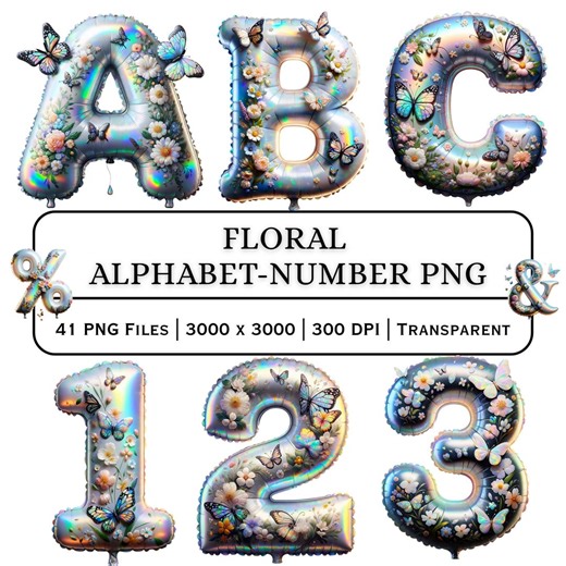 Floral Alphabet Numbers Symbols PNG A–Z 0–9 | Vintage Botanical Flower Letters Font - Etsy