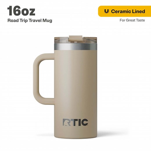 RTIC 16 oz Ceramic Lined Insulated Road Trip Travel Mug, Leak-Resistant Lid, Beach - Walmart.com