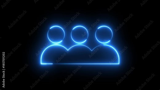 Neon blue color User and profile animation icon glowing contact man people person head circle account icon with black background