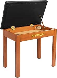 STRICH Piano Bench with Storage, Solid Wood Keyboard Bench Piano Bookcase Stool Chair Seat with Padded Cushion, Mahogany Color