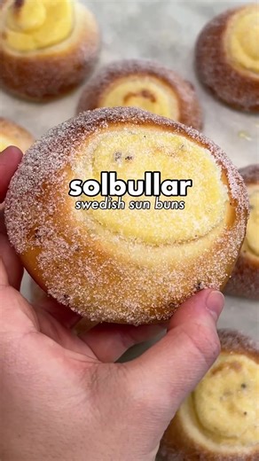 SOLBULLAR: Swedish Sun Buns Recipe now on substack for paid subscribers! Link in bio or go to 👉🏻 https://ceciliatolone.substack.com/p/solbullar-swedish-sun-buns #buns #bullar #solbullar #swedishbuns