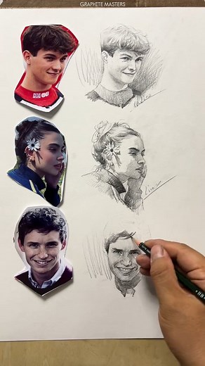 Graphite Drawing Art Gallery on Instagram: "✏️ Graphite Portrait Studies by @linmu22299 This engaging graphite drawing captures the essence of lively expressions through a series of quick portrait studies, each brimming with character and gesture. From soft hair textures to confident strokes defining facial features, each sketch translates reference photos into warm, expressive linework while retaining personality and spirit. The piece highlights gesture sketching, tonal layering, and confident 