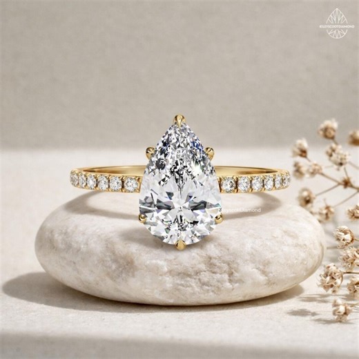 1.81 CT Pear Cut Lab Grown Diamond Ring, 6 Prong Wedding Ring, Pave Set Ring, Anniversary Gift Ring, Propose Ring for Women - Etsy