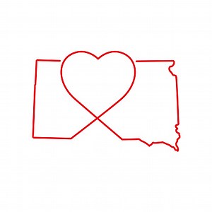 South Dakota US state red outline map with the handwritten heart...