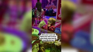 Tot freezes when she hears 'Andy's coming' just like in the Toy Story movie