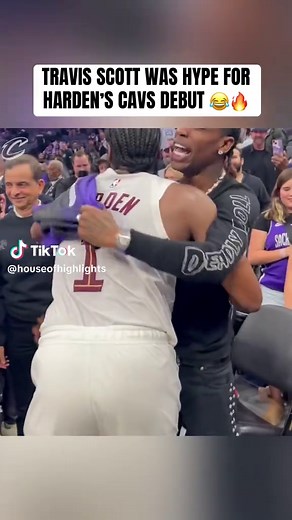 Travis Scott Supports James Harden at Cavs Debut
