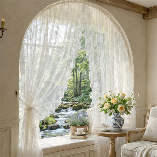 French Vintage Lace Curtain, Romantic Sheer Lace Curtain Panel, Cottagecore Window Curtain, Arch Door Lace Drapes - Etsy