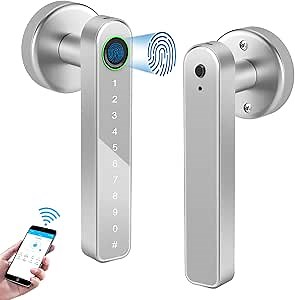 Smart Door Lock - Keyless Entry Door Lock, Keypad Door Lock with Handle, Fingerprint Door Lock with Bluetooth APP WiFi Control, Smart Locks for Front Door, Bedroom, Apartment, Hotel, Office - Silver