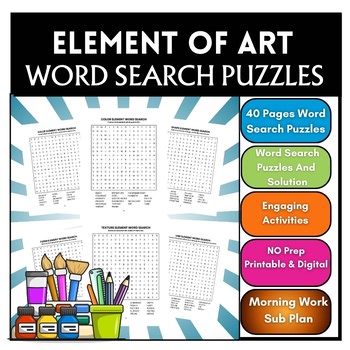 Element Of Art Word Search Activities Morning Work 4th,5th,6th,7th,8th,9th,10th