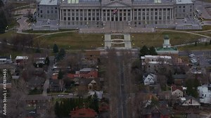 Salt Lake City, Utah circa-2017, Fly up State Street to reveal Utah State Capitol Building