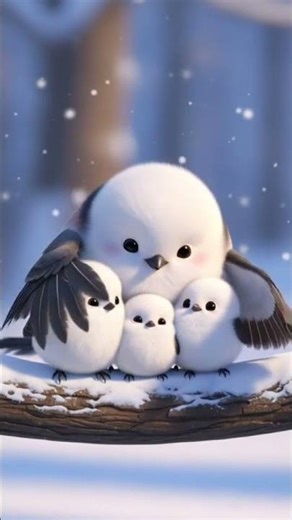 Shima Enaga Bird ♥️(Japanese Cute Bird) A Mother's Warmth in the Snow ❄️🌨️ 🤍