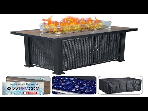 Garvee 44 50000BTU Propane Fire Pit Table Rectangle Fire Table Rattan Panel