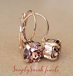 Austrian Crystal Earrings, Rose Gold, Lever Backs, 8mm - Etsy