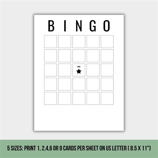 Printable Blank Bingo Cards | 5 PDF Sizes | Template | DIY Bingo Cards | Instant Download - Etsy