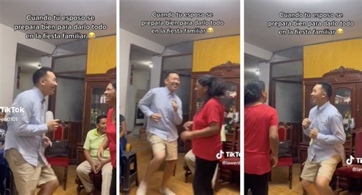Baila ‘Ojos chinos’ de El gran combo para sorprender a la familia de su pareja y es viral: “A darlo todo”