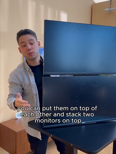 DESK SPACE HACK 🚨 SIDE-BY-SIDE OR STACK #dualmonitor #stackmonitors #stackablemonitormount #samsungmonitor #monitorsetup #monitormount #monitorarm #dellmonitor